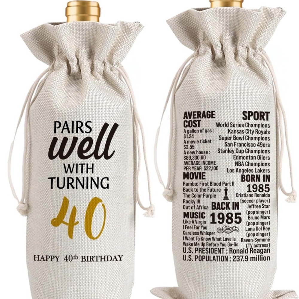 Happy 40th Birthday Wine Bag - Cream and Black
